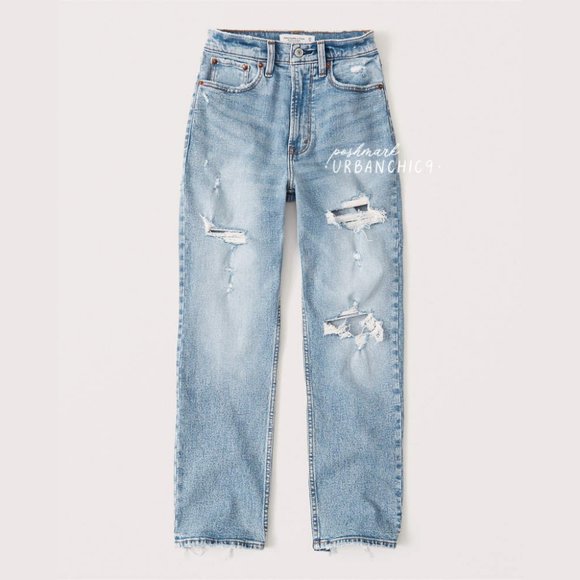 ABERCROMBIE Curve Love High Rise Ankle Straight Jean Ripped Medium Light size 26 - Picture 1 of 15
